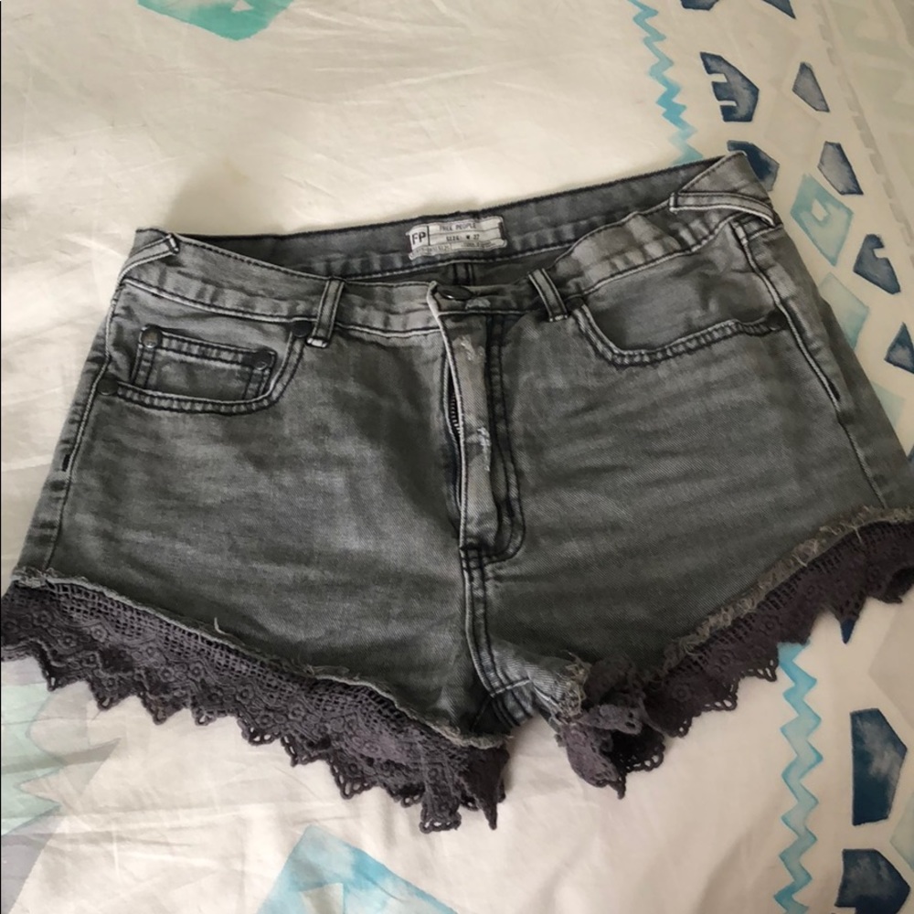 Free People lace gray denim shorts